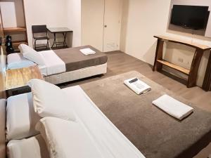 a living room with two beds and a television at 11th Street Bed and Breakfast in Bacolod