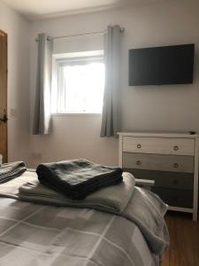 a bedroom with a bed and a television on the wall at Our Wendy House in Holsworthy