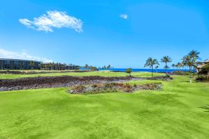 an overhead view of a golf course with palm trees at Halii Kai 11D in Waikoloa