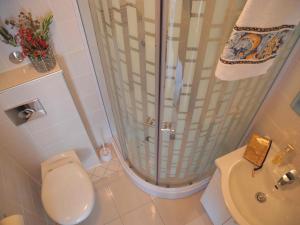 a bathroom with a shower and a toilet and a sink at Apartments JP in Jezera +14 photos
