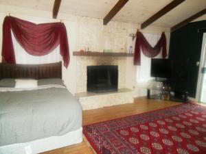 a bedroom with a bed and a fireplace at STR25-15 Home 3 Bedrooms 2 Bath in Marina