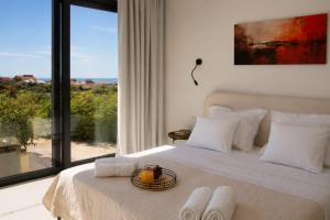 a bedroom with a bed and a large window at Villa Lunga Novalja in Novalja +33 photos