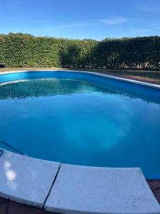 a large pool of blue water in a yard at Prinzenvilla in Berge
