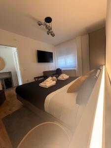 a bedroom with a large bed and a television at Cedrino suite apartment in Cagliari +29 photos