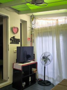 a living room with a fan and a television at L'Angolino Nascosto in Senigallia