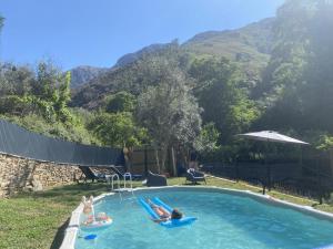 a group of people laying in a swimming pool at Casa do Avô Zé in Covas do Monte +26 photos