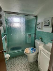 a bathroom with a shower and a toilet and a sink at Coco Sol 3 by MyMiamiStay in Miami
