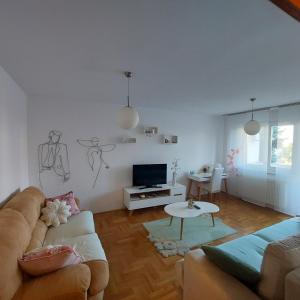 a living room with a couch and a tv at Apartment Meli Varazdin in Varaždin