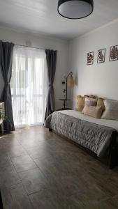 a bedroom with a bed and a large window at Exelente Ubicación! Oasis Urbano Apartamento Piscis in San Nicolás de los Arroyos +50 photos