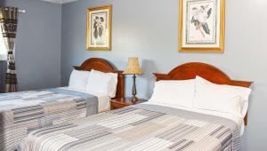 a hotel room with two beds and a lamp at Magnuson Hotel Extended Stay Canton Ohio in Lake Cable