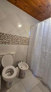 a white bathroom with a toilet and a shower at Aromas de Cafayate in Cafayate +32 photos