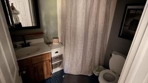 a bathroom with a sink and a shower curtain at Lies by AvantStay in North Creek +10 photos