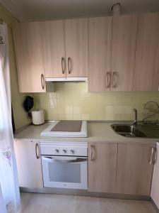 a kitchen with white cabinets and a sink at Villa Herrero in La Adrada