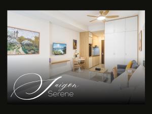 a living room with a couch and a table at Saigon Serene - SOHO Residence - Stay in District 1 in Ho Chi Minh City