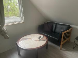 a living room with a couch and a table at Spacious fullyequipped houses in Vordingborg