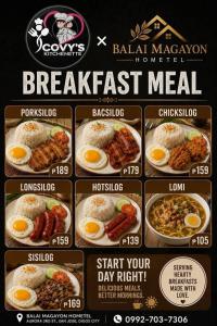 a menu for a breakfast meal with eggs and meats at Balai Magayon Hometel in Aplaya