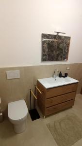 a bathroom with a toilet and a sink at Casa FerGi in Amandola