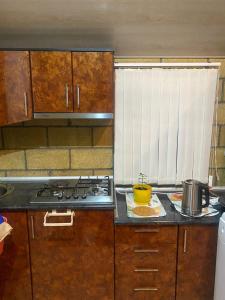 a kitchen with a stove and a counter top at Lavanda City in Sevan