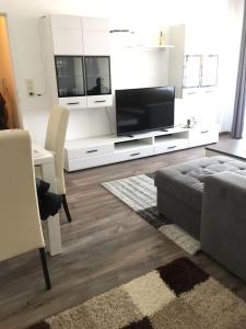 een woonkamer met een flatscreen-tv en een bank bij Augsburger Apartment in Augsburg