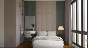 a bedroom with a bed and a desk and a mirror at Sentral Suites By Eassy Hotel in Kuala Lumpur +61 photos