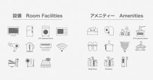 a set of line icons of room facilities at Apartment Hotel 11 Gion in Kyoto