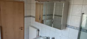 a bathroom with a mirror and a sink at Waldblick Nordhorn in Nordhorn