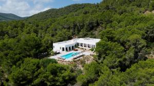 an aerial view of a white house in the woods at Villa Arenas in Sant Josep de sa Talaia
