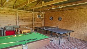 a ping pong table in a room with a ping pong ball at Pensjonacik Ewa in Darłowo