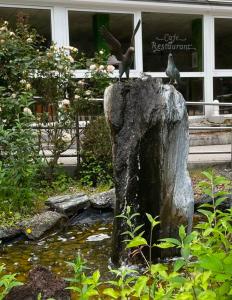 two birds sitting on top of a rock in a pond at Hotel-Café Residenz Bad Bertrich in Bad Bertrich