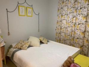 a bedroom with a bed with a curtain and a bedskirtspectspectspectspects at Mi Descanso in Córdoba