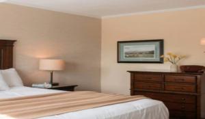 a bedroom with a bed and a dresser with a lamp at Mountain View Grand Resort & Spa in Whitefield