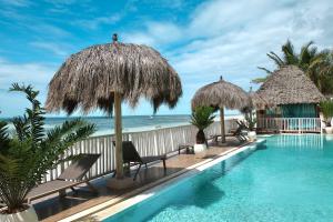 a resort with a swimming pool with chairs and umbrellas at ZAN Island Beach in Jambiani