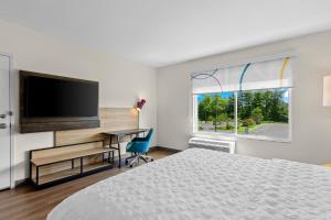 a bedroom with a bed and a tv and a desk at Tru By Hilton Princeton in Princeton