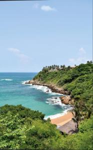 a view of a beach with the ocean at Jungle Palace hostal santaella in Puerto Escondido