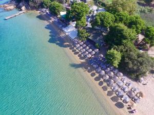 an aerial view of a beach with a bunch of trees at Porto Paradiso Seaside Resort in Vromolimnos
