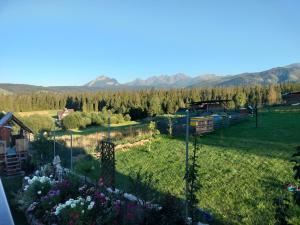 a view of a garden with mountains in the background at U Stenia in Murzasichle