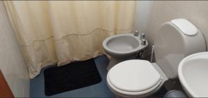 a bathroom with a toilet and a sink at Home Talampaya in Villa Unión +17 photos
