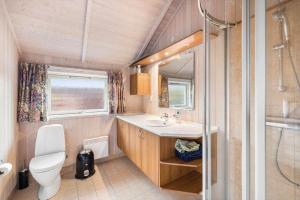 a small bathroom with a toilet and a sink at FJ1600-Jaegerspris-Strandleddet-32 in Jægerspris +17 photos