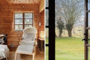 two pictures of a room with a chair and a window at FJ4306-Oro-Skovhojgardsvej-3 in Orø