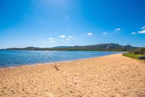 a sandy beach with water and mountains in the background at La Sciumara with beach access - Happy Rentals in Cannigione +31 photos