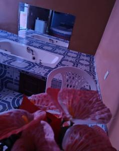 a bathroom with a sink and a bath tub at Vamos lá in Caxias das Aldeias Altas