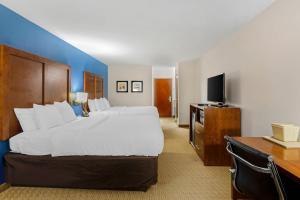 a hotel room with a large bed and a flat screen tv at Comfort Inn Garner Clayton I-40 in Edmondson
