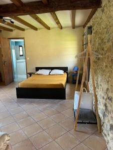a bedroom with a bed and a ladder in it at Chez Fayolle in Montagnac-la-Crempse