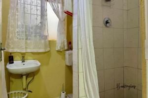 a bathroom with a sink and a shower at Budget Stays at Olivia Pines Guesthouse in Krugersdorp +43 photos