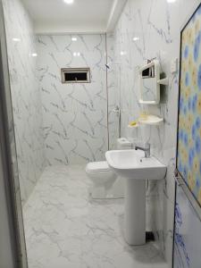 a white bathroom with a sink and a toilet at msm diamond villa in Ragama +24 photos