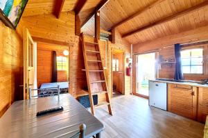 a wooden cabin with a ladder in a kitchen at Le Yucca - Terrasse et jardin - Wifi in Saint-Louis
