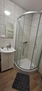 a bathroom with a shower and a sink at KAM-TECH Krzysztof Kamiński in Krzywy Róg