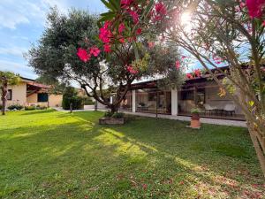 a house with a green yard with pink flowers at Agriturismo Taglio del Re in Jesolo