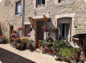 a building with a bunch of potted plants in front of it at L Ecrin de Mussy in Mussy-sur-Seine +9 photos