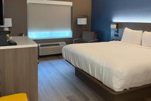 a hotel room with a bed and a desk and a window at Comfort Inn & Suites Concord - Kannapolis in Concord +47 photos